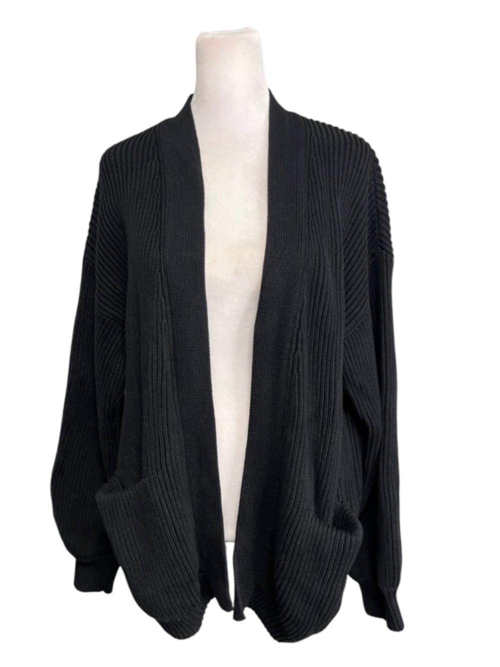 Quince Black Chunky Knit Oversize Open Cardigan Size Medium - Picture 3 of 6